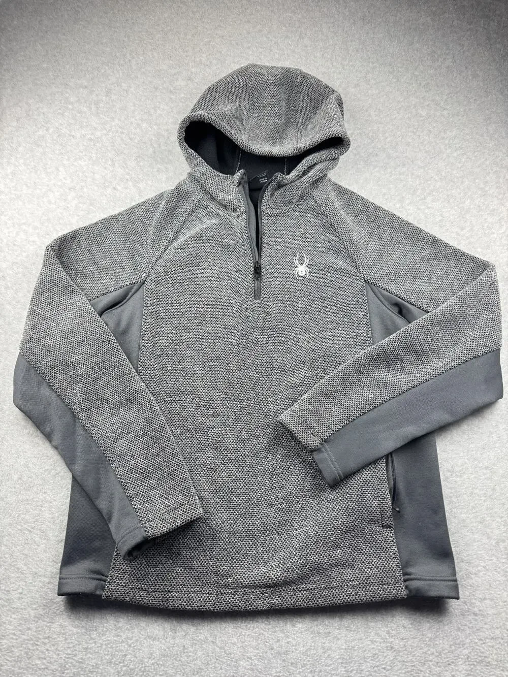 Spyder 1/4 Zip Gray Black Pullover Hooded Sweater Jacket - Men Size M